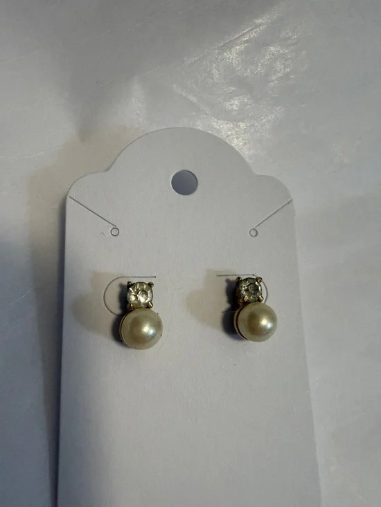 Avon Gold-Tone Ivory Pearl and CZ Stud Earrings - Picture 2 of 2